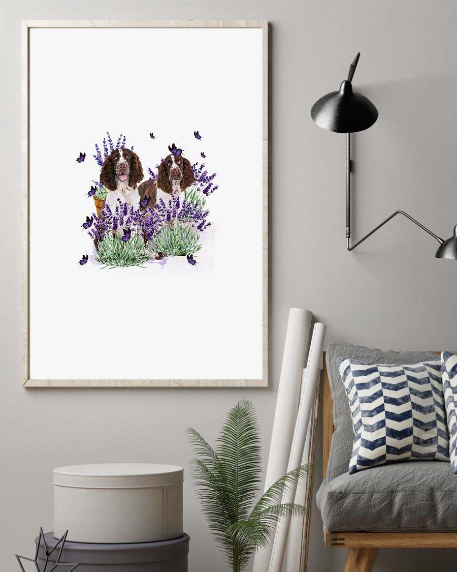 English Springer Spaniel with lavender flower poster
