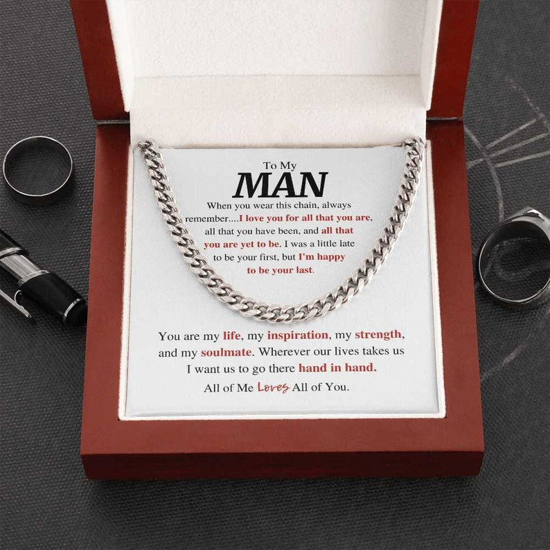 To My Man Cuban Link Chain, Romantic Gifts For Him, Men’S Necklace, Valentines Day Gift For Him, Gift For Men, Boyfriend Husband Gift