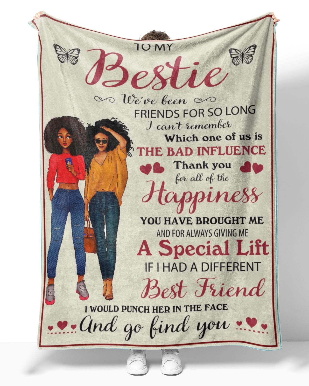 Personalized To My Bestie Black Girl Blanket From Best Friend, To My Bestie We’Ve Been Friends For So Long Butterfly Blanket Gifts For Bestie