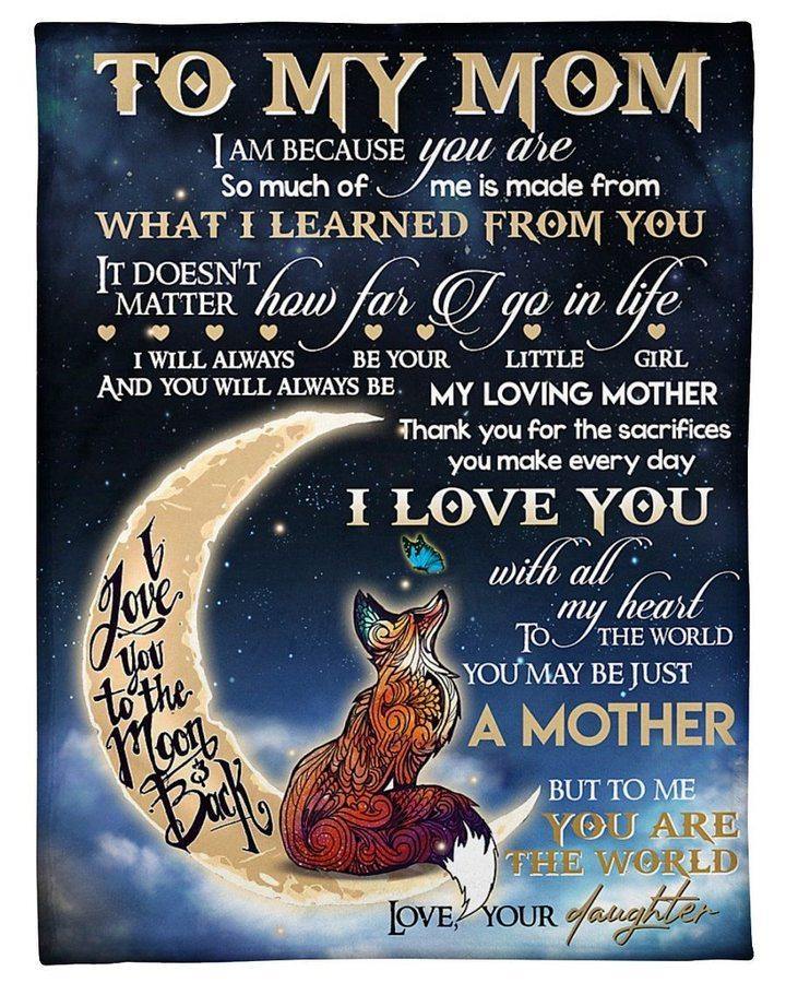 [Personalized Name] Fox Waning Moon How Far I Go In Life Daughter Gift For Mom –  Gift For Mommy, Gift For Home Decor, Gift For Family  – Fleece Blanket