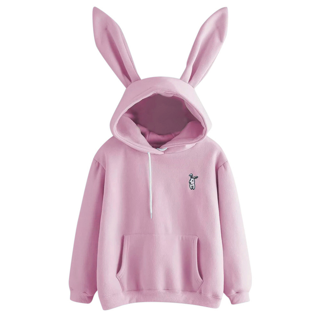 Womens Long Sleeve Rabbit Hoodie Sweatshirt Pullover Tops Blouse Cute Bunny Ears Fleece Winter Hoodie Толстовка С Капюшоном alx