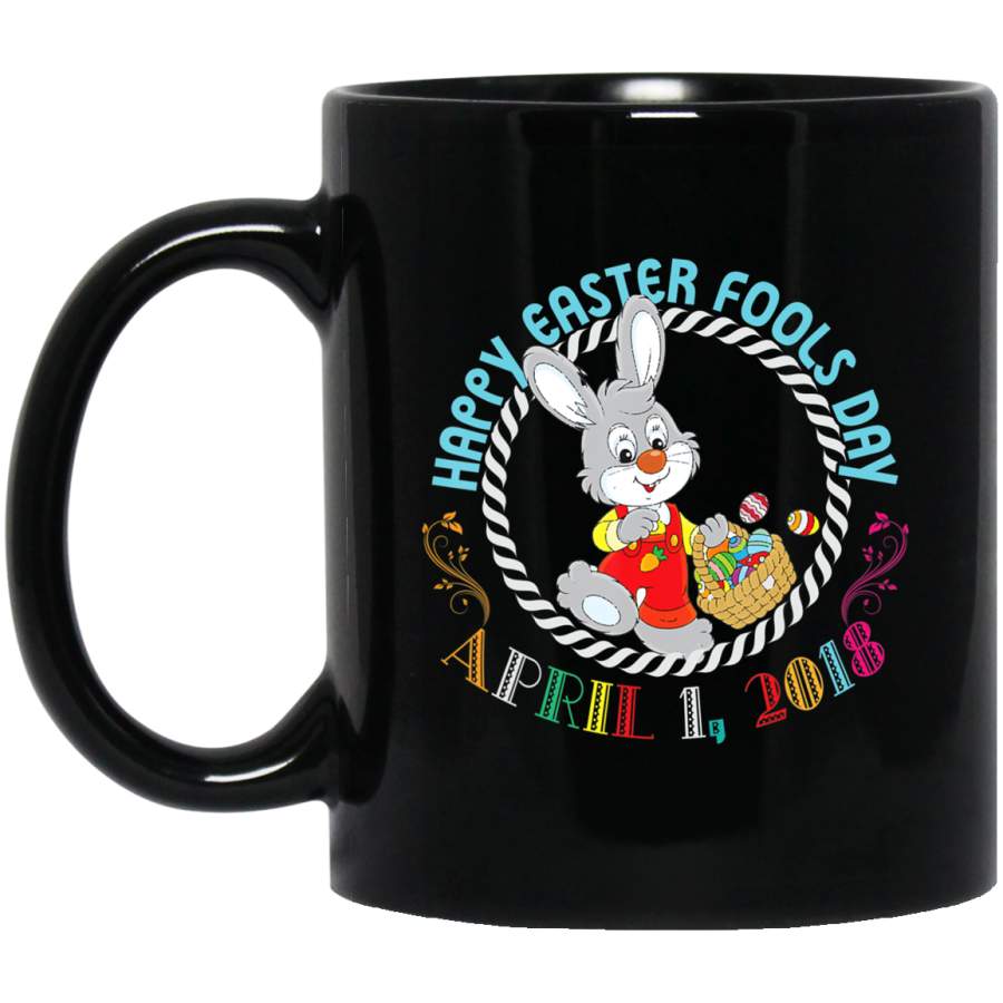 April Fools Day Easter 11oz 15oz Black Mug Happy Easter Day Funny Colors Eggs Bunny Ears Peeps Cute