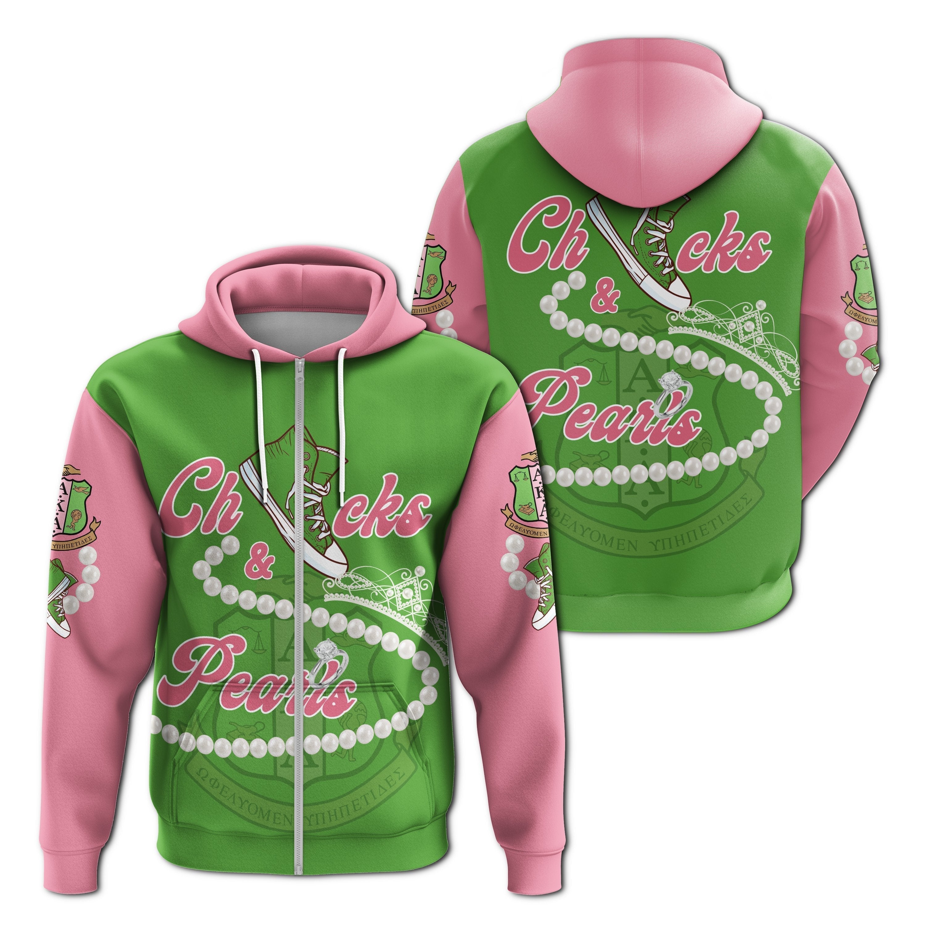 Alpha Kappa Alpha Chucks And Pearls Zip Hoodie K.H Pearls