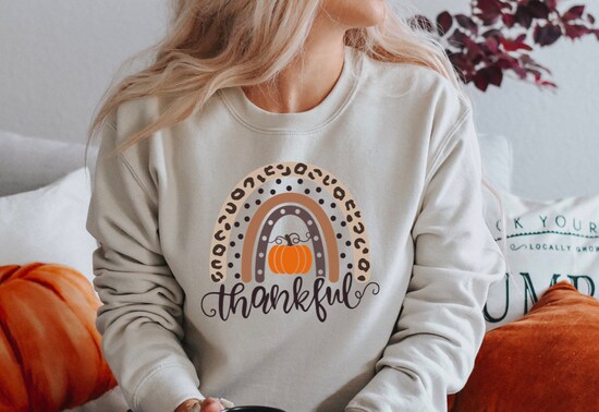 Fall Pumpkin Shirt, Thanksgiving Shirt, Fall Sweatshirt, Cute Fall Shirt, Leopard rainbow Women’s Fall Shirt, Thankful Fall Graphic Tee