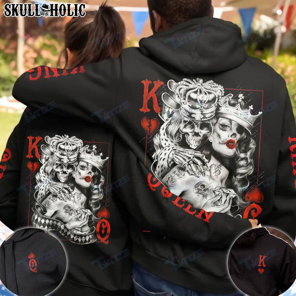 Matching Couple Shirt Skull King Queen Couple 3D All Over Printed Shirt, Sweatshirt, Hoodie, Bomber Jacket Size S – 5Xl