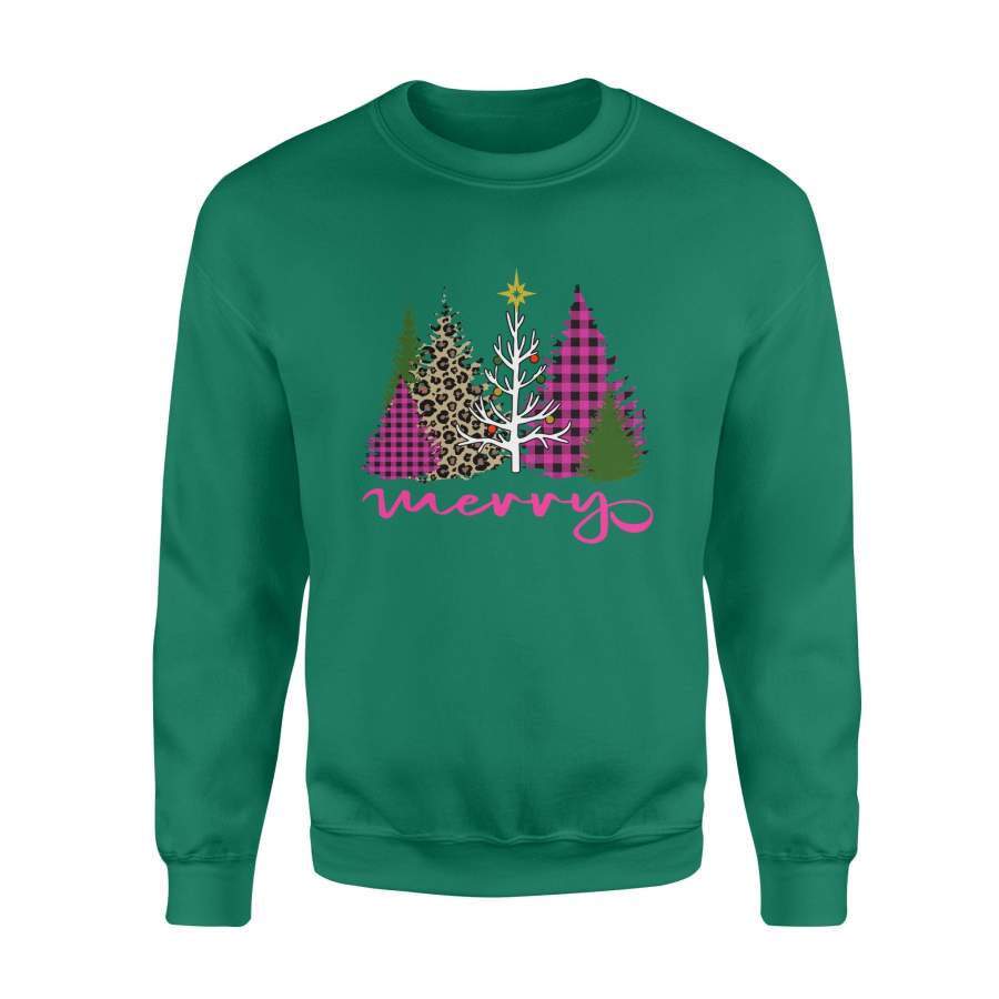 Christmas Tree Pink Buffalo Plaid Leopard Xmas Sweatshirt