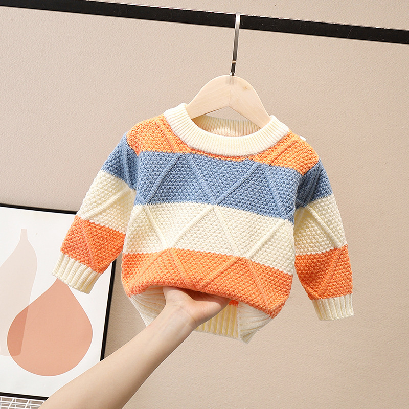 Spring Autumn Winter Children Kids Long Sleeve O Neck Rhombus Color Block Knitwear Sweater Baby Boys Knitted Pullover Jumpers alx