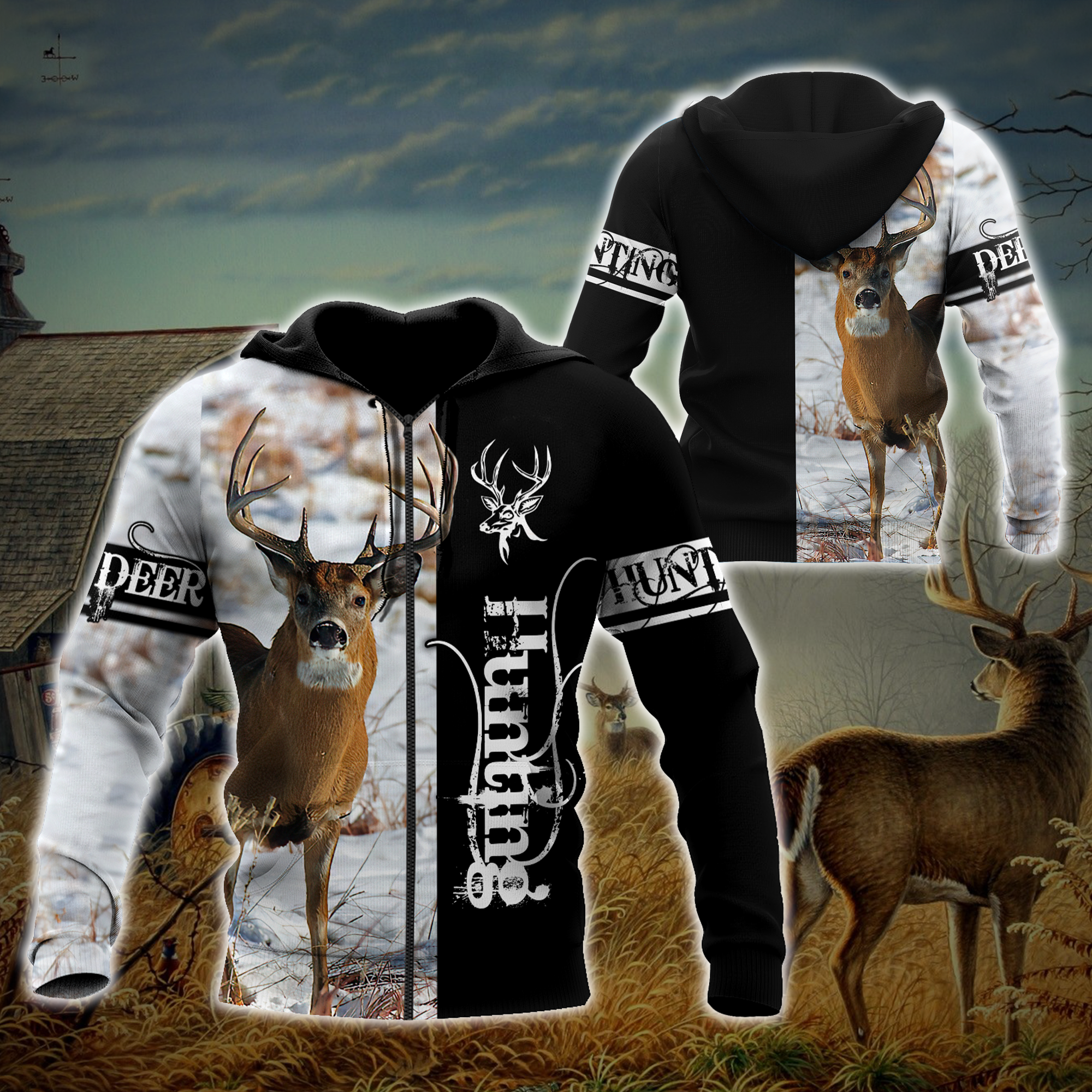 Premium Deer Hunting for Hunter Half White Camo 3D Printed Unisex Shirts