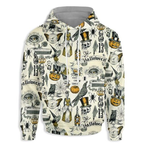 Trickery Halloween Pattern All Over Print Hoodie For Men & Women, Spooky Halloween Wicked Hoodie Gift For Halloween