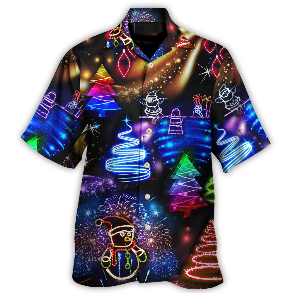 Christmas Neon Art Santa And Snowman Hawaii Shirt Ha102650