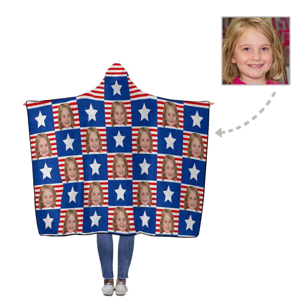 Custom Face Stars Flannel Hooded Blanket