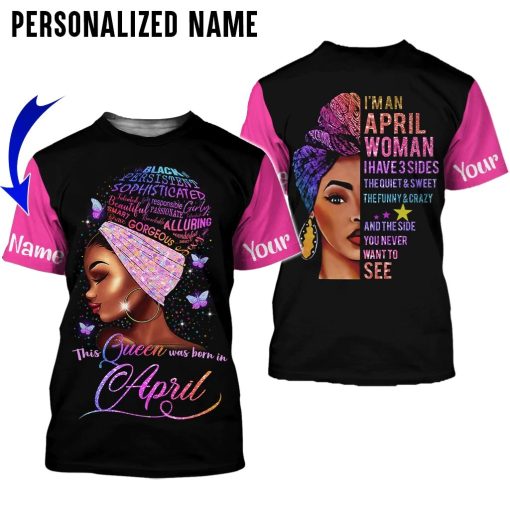 Personalized Black April Girl  3D Over Printed