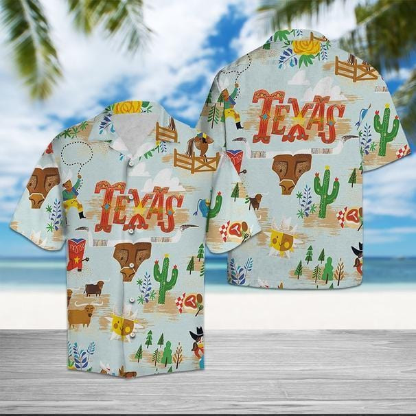 Amazing Cowboy In Texas Hawaii Aloha Shirt H Ha73862