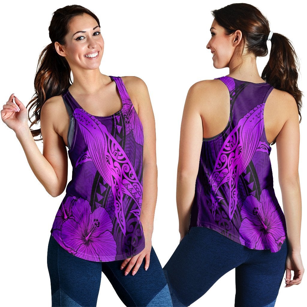 Hawaiian Map Whale Swim Hibiscus Polynesian Racerback Tank – Purple