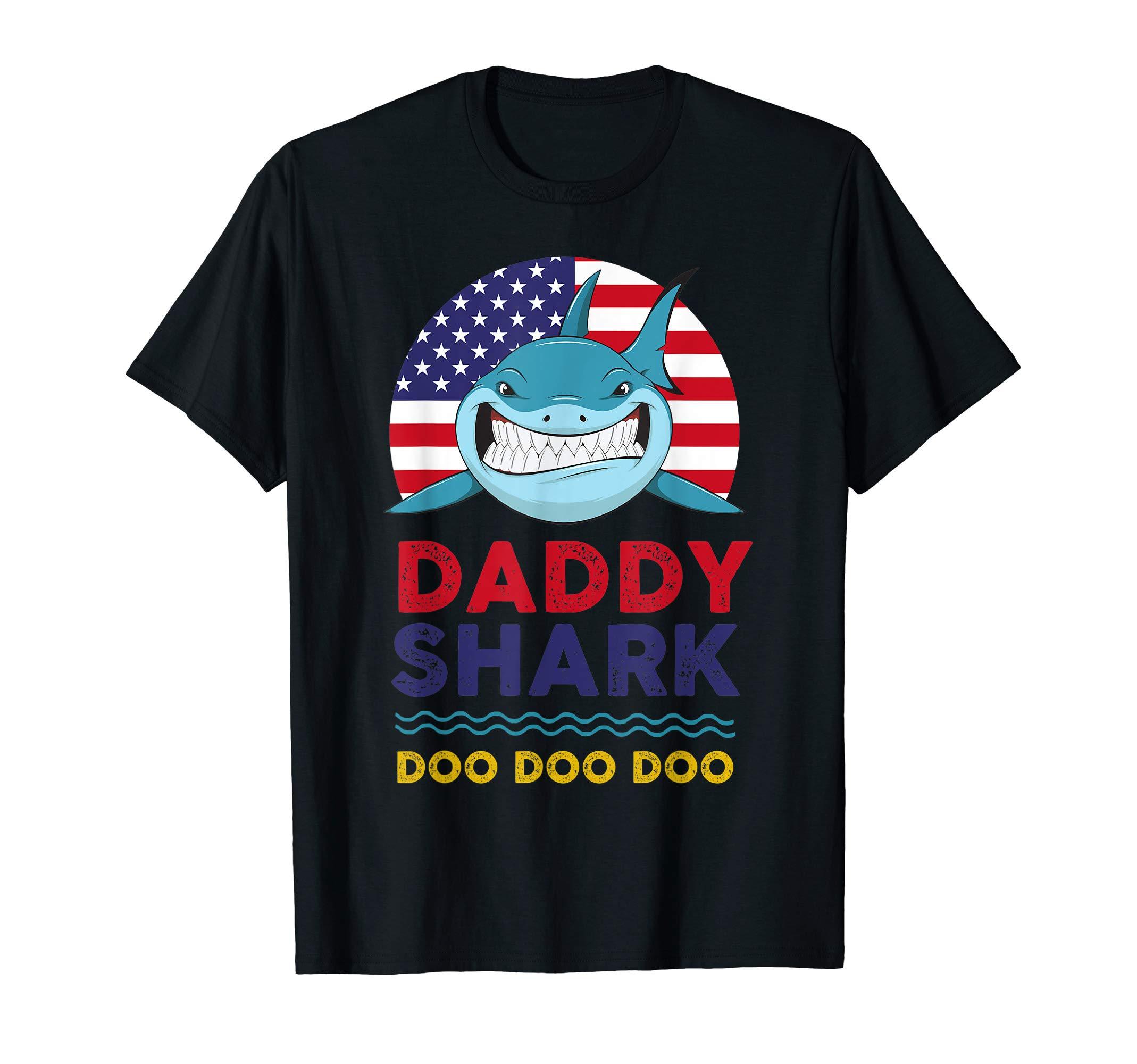 Daddy Shark Doo Doo Doo American Flag T-Shirt