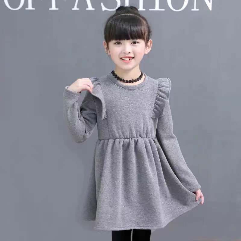 2021 Girls Winter Warm Dress Girls Beautiful Long Sleeve Thick Princess Perform Party Fashion School Dress for 4 6 8 14 years alx