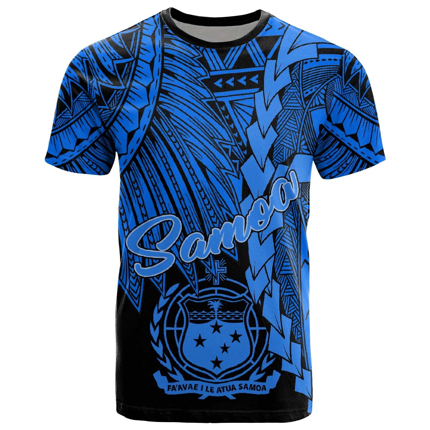 Samoa Polynesian T-Shirt - Tribal Wave Tattoo Blue - TattoosCafe