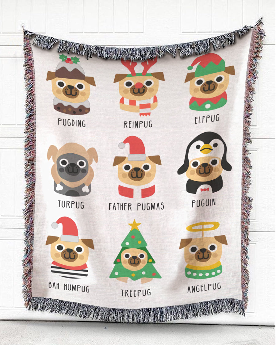 Woven Throw For Animal Lovers Christmas Gift, Dogs – Pug’S Shades For Noel, Cotton Blanket