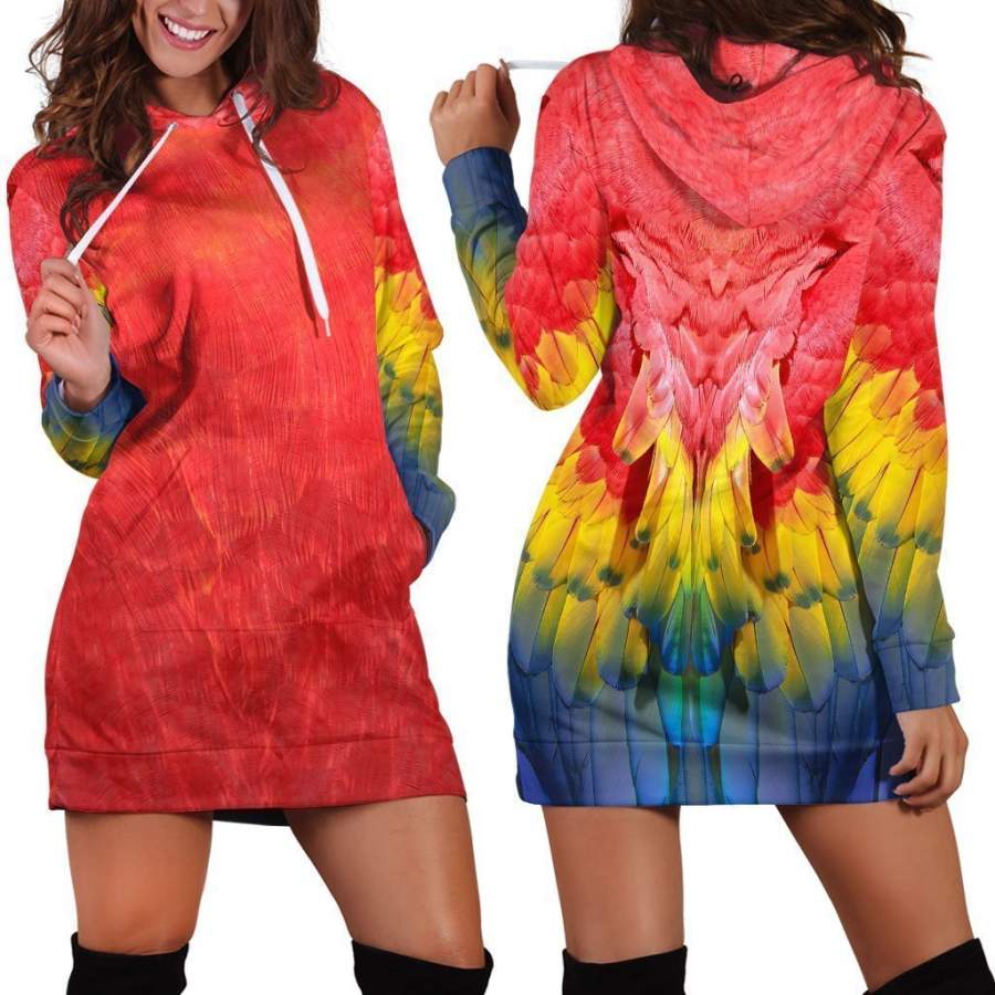 All Over Printed Parrots Hoodie Dress H2479B