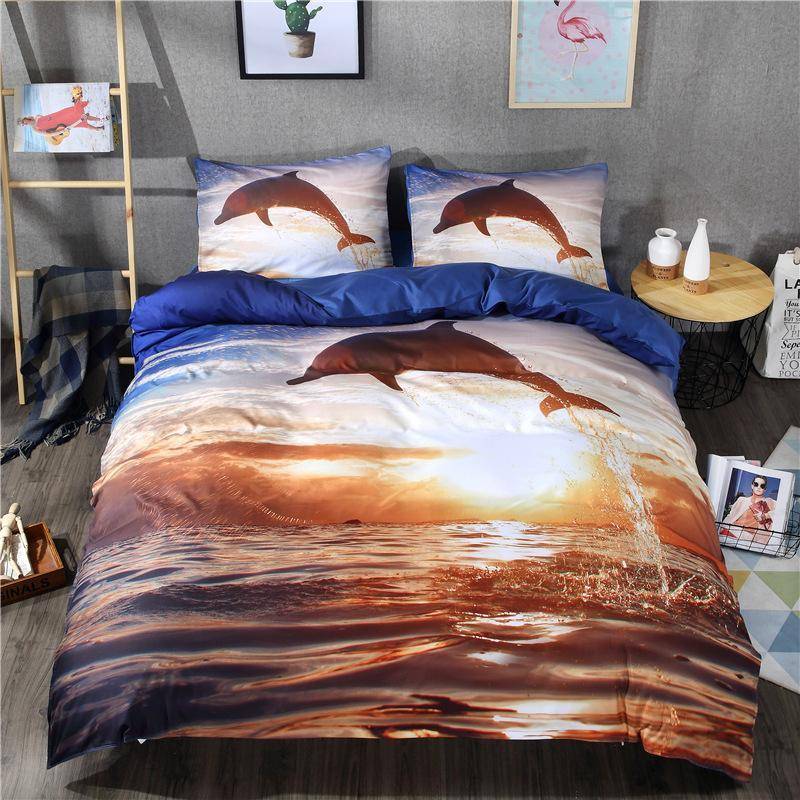 3d Sunset Dolphin Bedding set for Children Room Decor Quilt Cover Sheet Pillowcase Twin king queen size