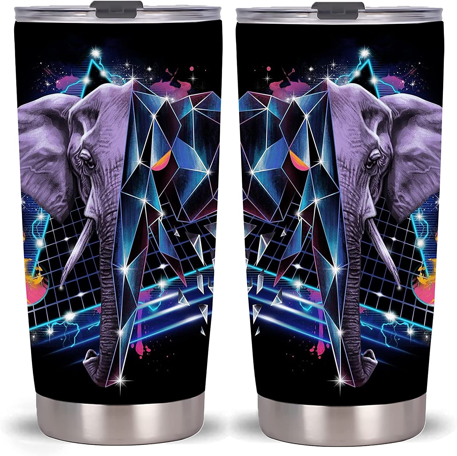 Elephants Tumbler 20 Oz Tumbler-Stainless Steel Travel Mug With Lid And Straw Tech Elephant Tumbler