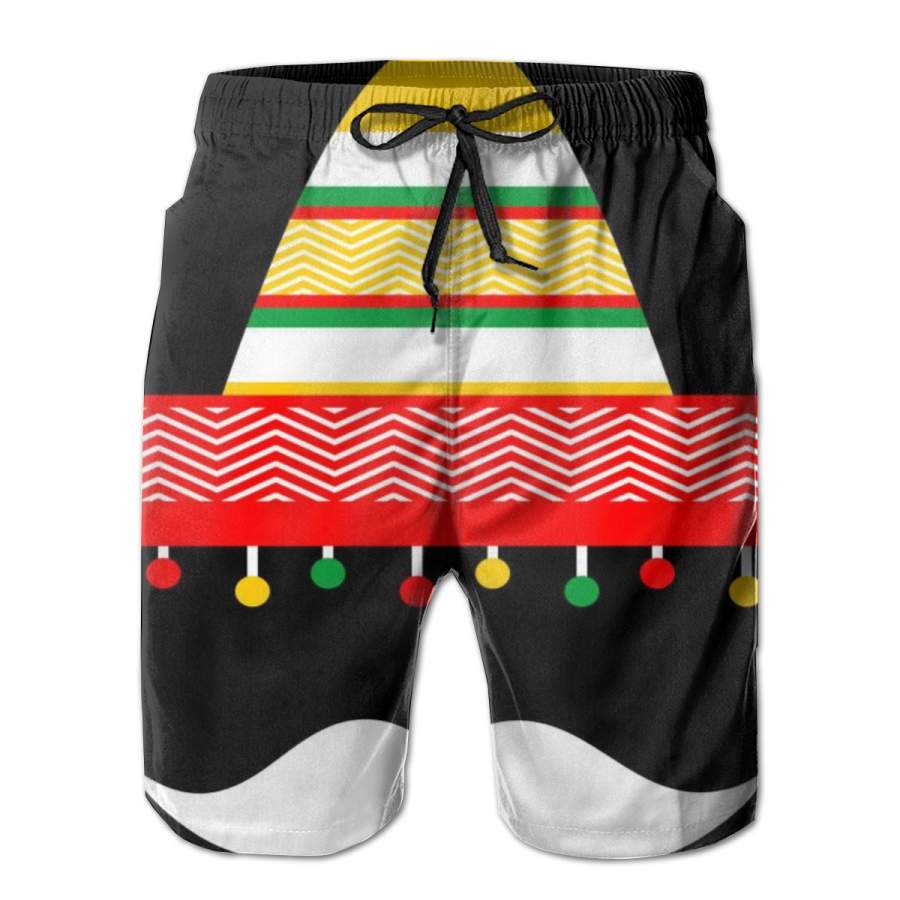 2 Pack Funny Cinco De Mayo Mexican Hat Sombrero Mustache Poster Men Swim Trunks Drawstring Elastic Waist Quick Dry Beach Shorts with Mesh Lining Swimwear Bathing Suits