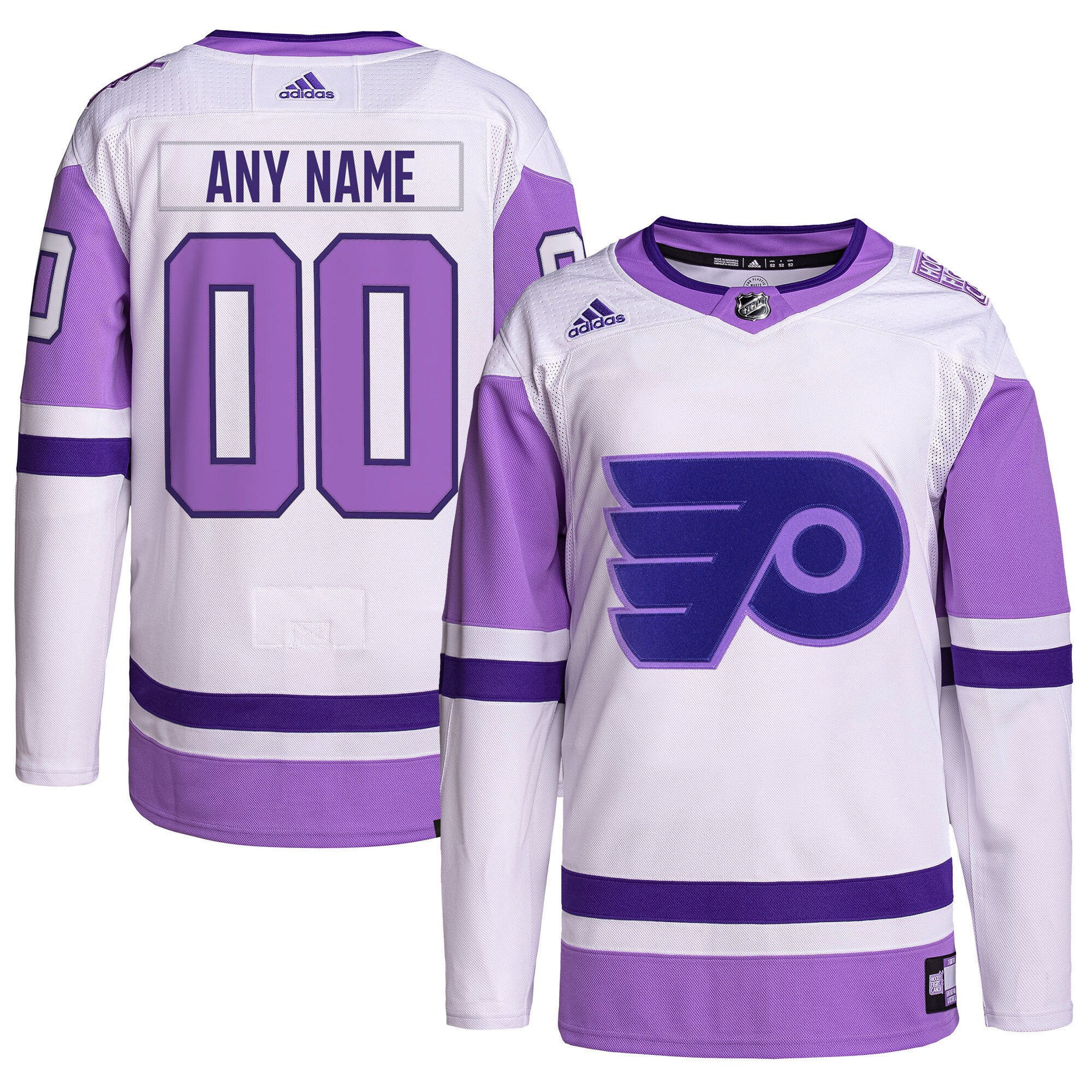 Men's Philadelphia Flyers adidas White/Purple Hockey Fights Cancer Primegreen Authentic Custom Jersey