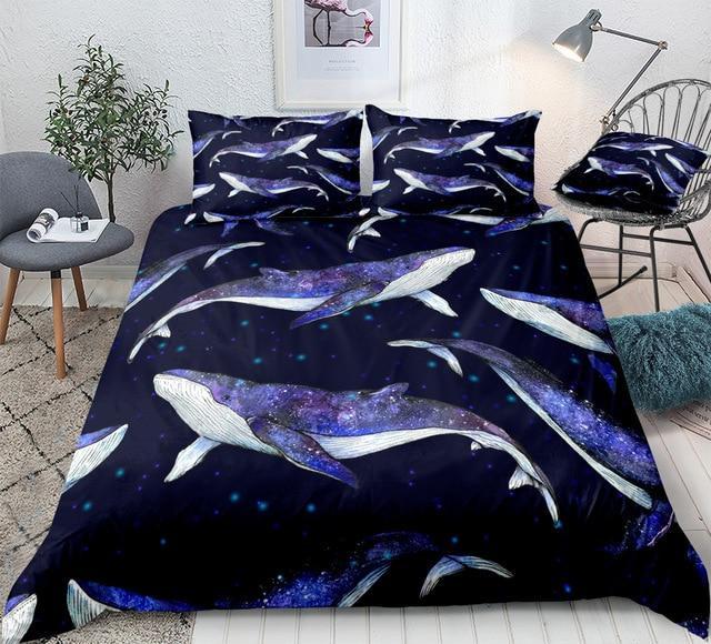 3D Blue Whale 3 Pieces Quilted Comforter Set