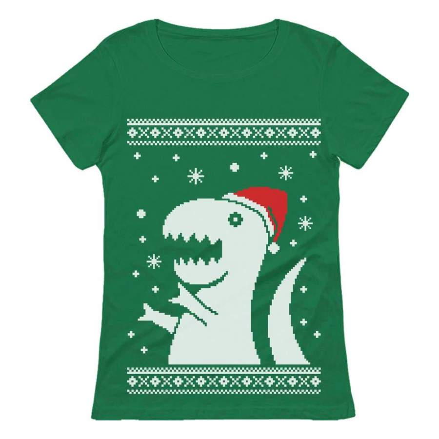 Ugly Christmas Sweater Big Trex Santa – Funny Xmas Women T-Shirt