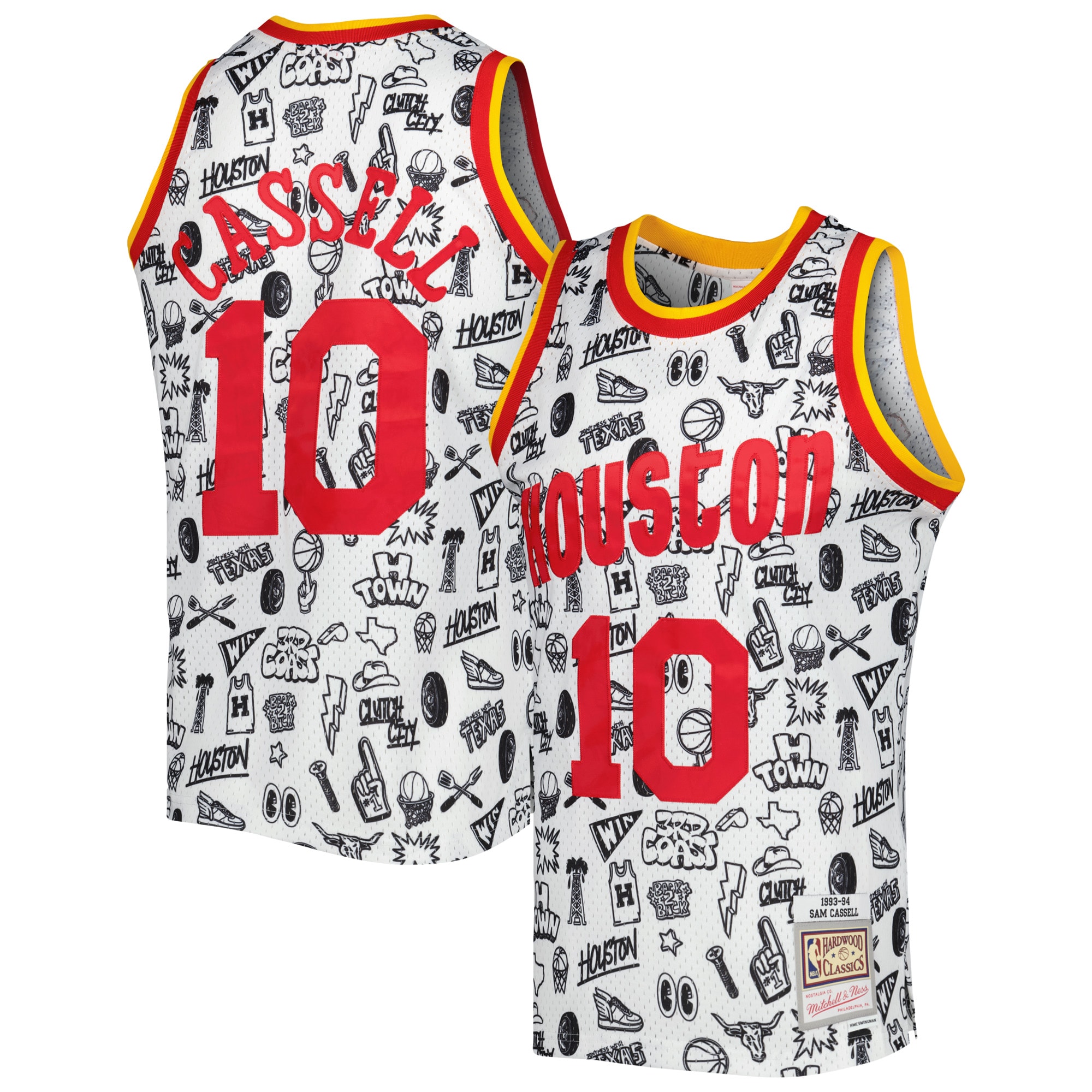 Sam Cassell Houston Rockets Mitchell & Ness 1993-94 Hardwood Classics Doodle Swingman Jersey – White