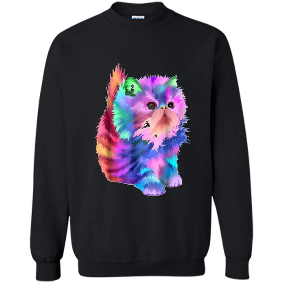 Colorful Cute Funny Rainbow Kitten Cat  Printed Crewneck Pullover Sweatshirt