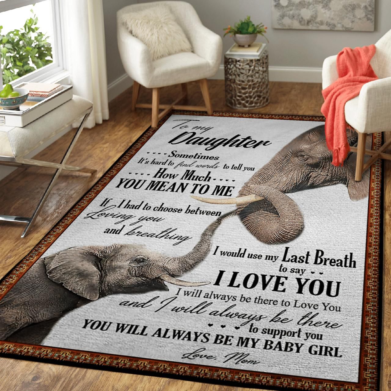 To My Daughter How Much You Mean To Me Elephant Gifts From Mom Area Rug