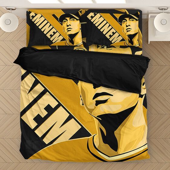 American Rapper Eminem Yellow Name Duvet Quilt Bedding Set