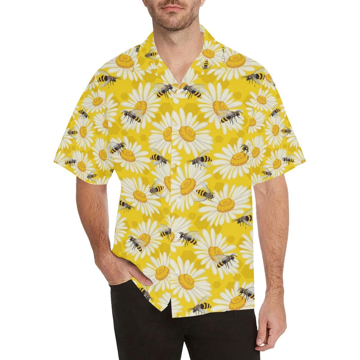 Bee Daisy Pattern Men’S All Over Print Hawaiian Shirt