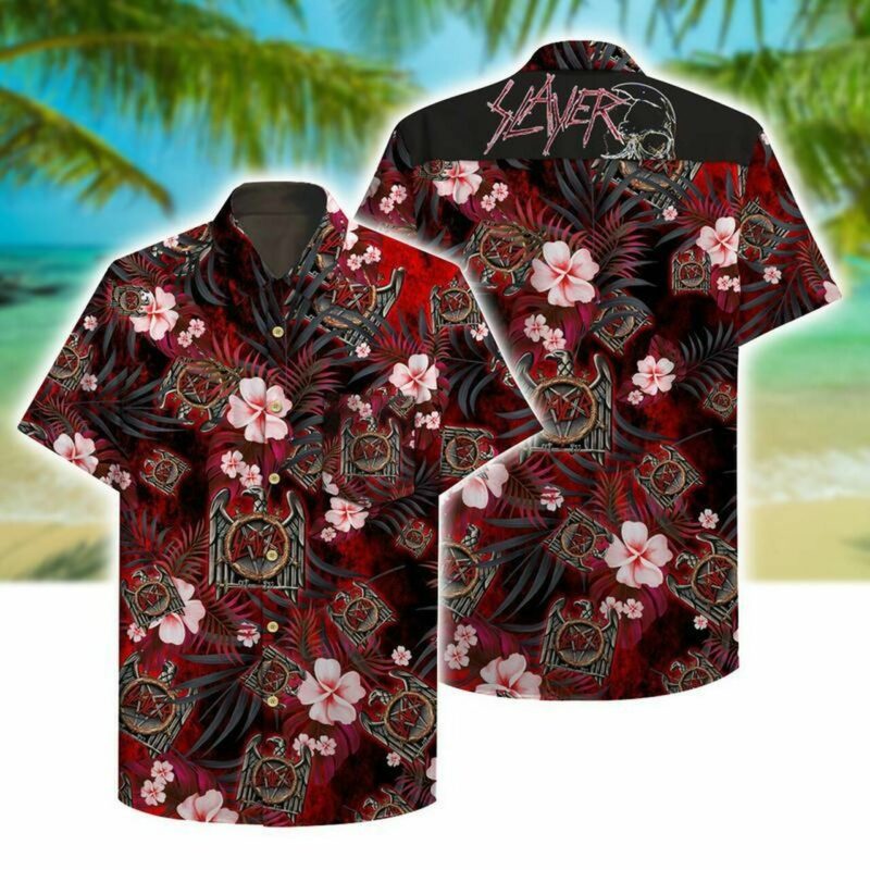 Slayer Hawaii Graphic Print Short Sleeve Hawaii Casual Shirt Ha88315