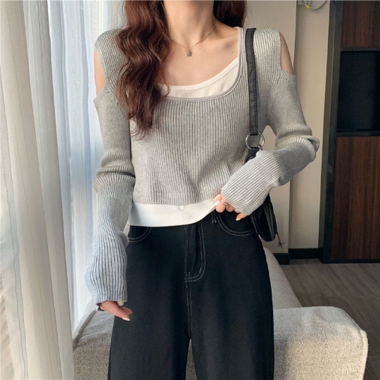 Strapless NEW Hollowed Loose Tops Slim Woman Pullover Knitted Sweater Jumper Spring Top Cloth Clothes Women Girl Lady Suéter alx