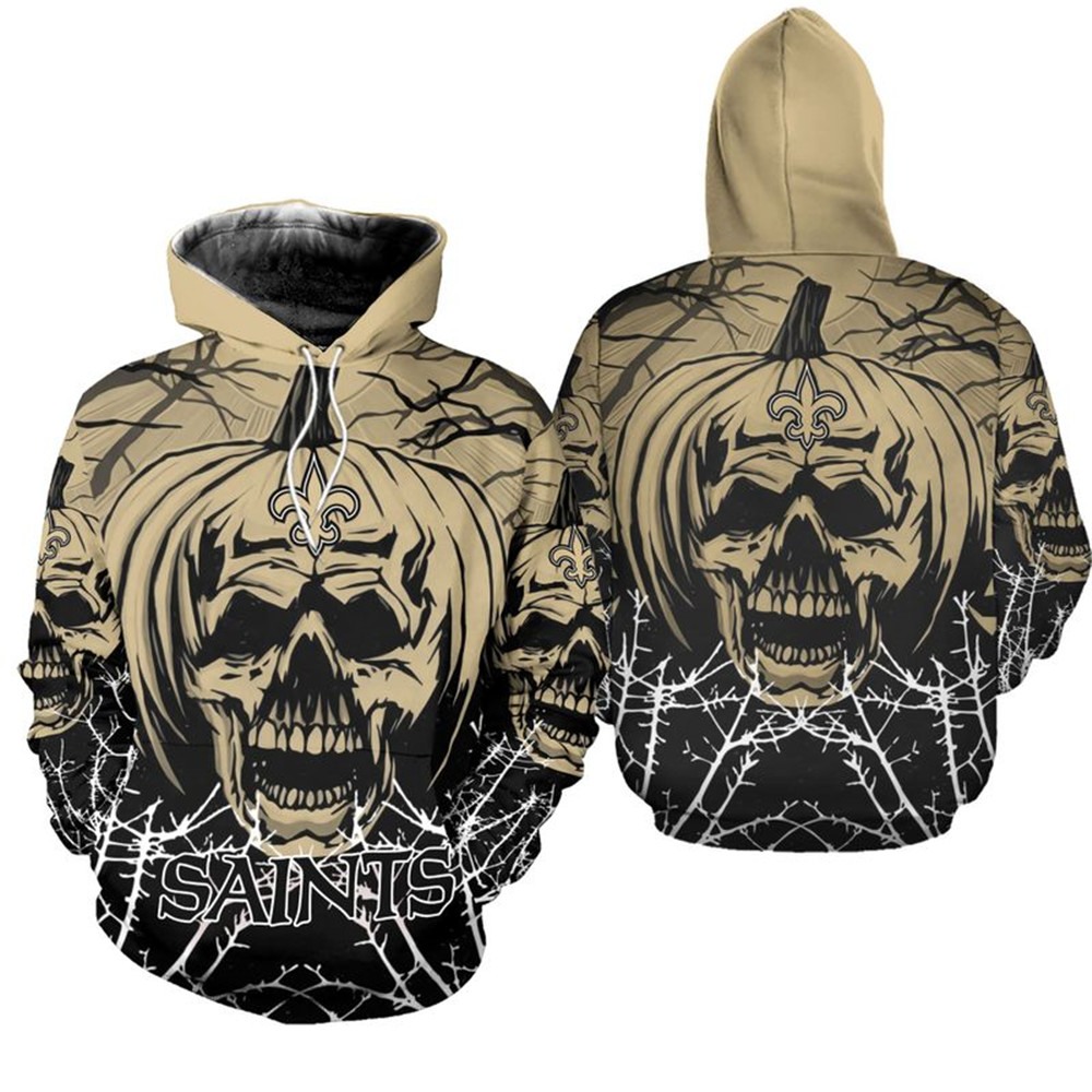 New Orleans Saints Hoodie 3D Halloween Pumpkin Skull Print Sweatshirt