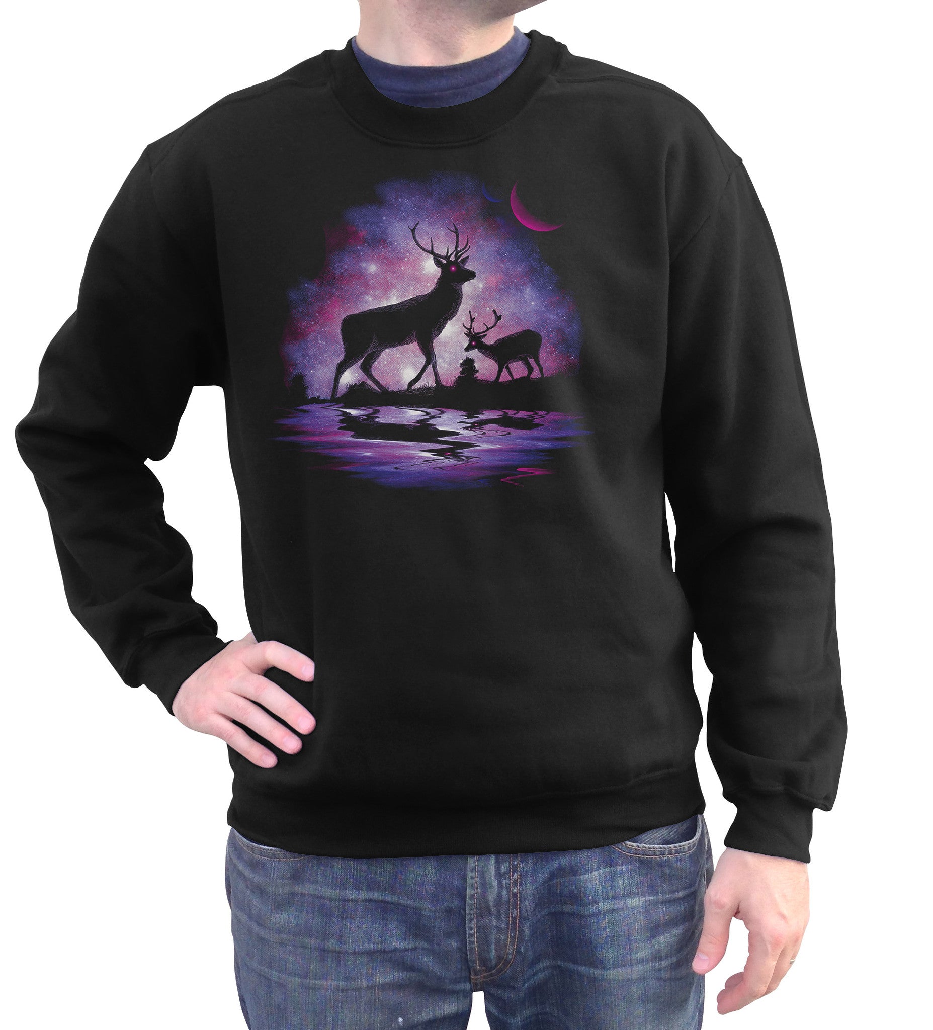 Unisex Stargazing Deer Sweatshirt Astronomy Deer Sweatshirt