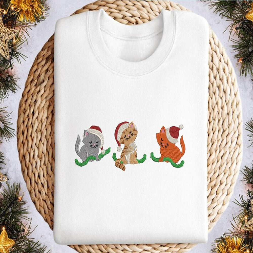 Cute Cats In Santa Hats Christmas Embroidered Sweatshirt