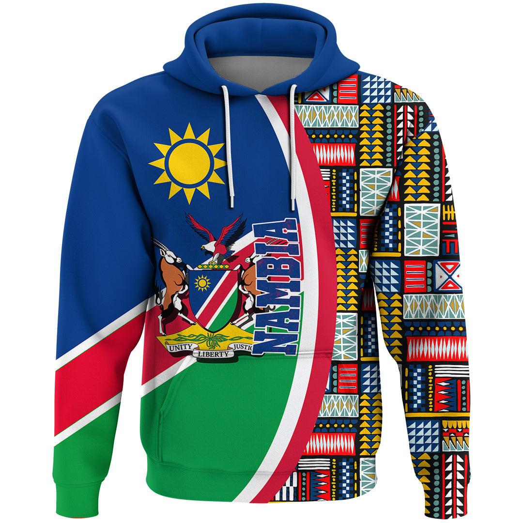 1Sttheworld Clothing – Namibia Flag And Kente Pattern Hoodie A35