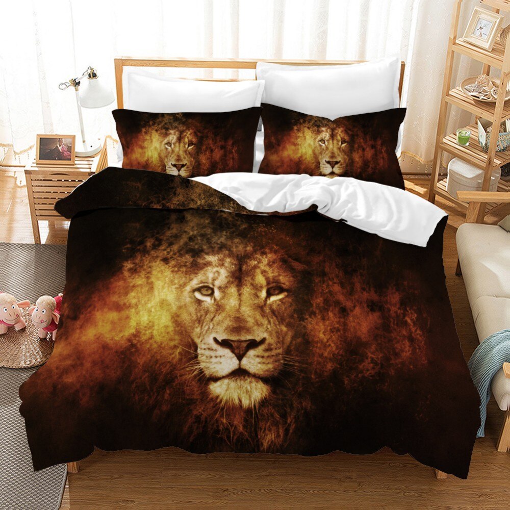 3D Lion Printed Bedding Set Vivid And Cute Set Cartoon Bedding Set Bedclothes Living Room Size Twin Full Queen King Duvet Covers