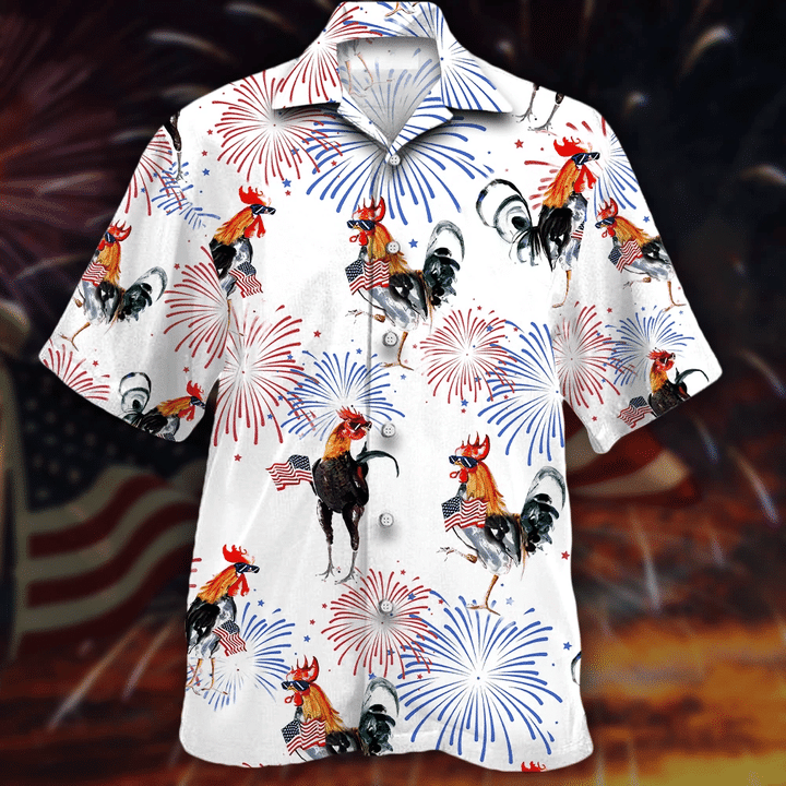 Chickens And Fireworks White Theme Hawaii Shirt Ha80833