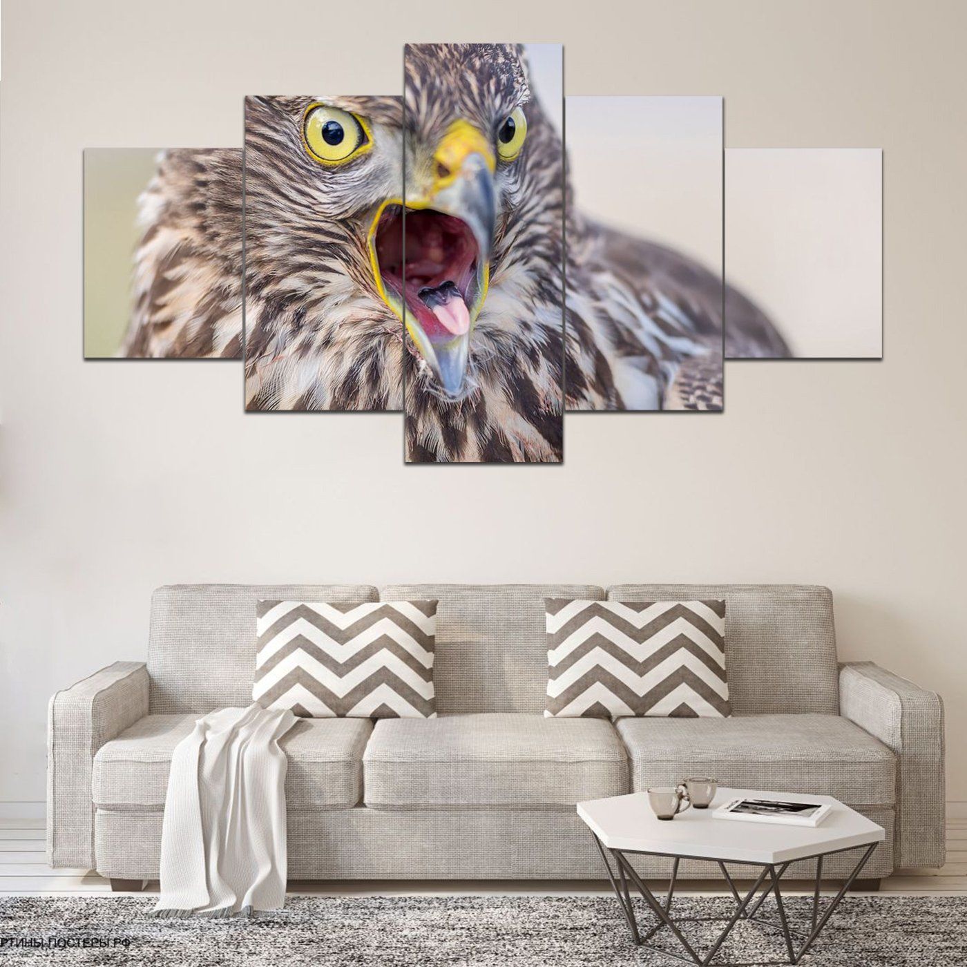 Birds Hawk Closeup 5 Panel Canvas Art Wall Decor Home Decor