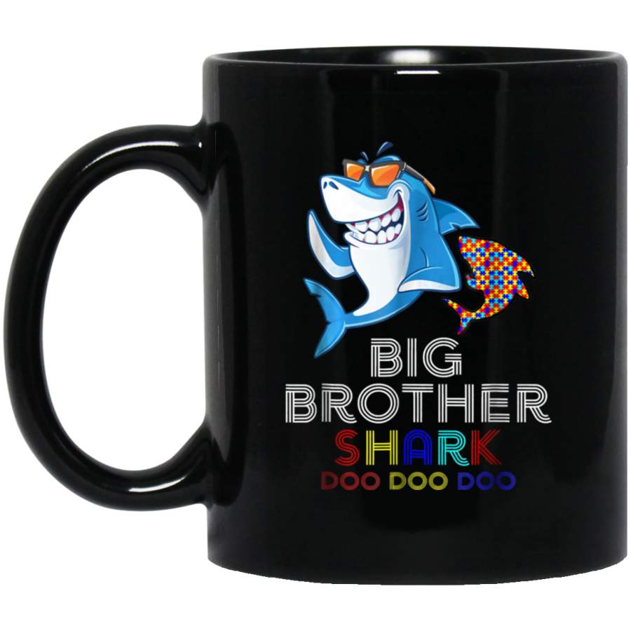 Big Brother Baby Shark Autism Awareness Gifts 11oz 15oz Black Mug Idea 2nd April Puzzle Ribbon Support Autism Dad Mom Kids Autistic