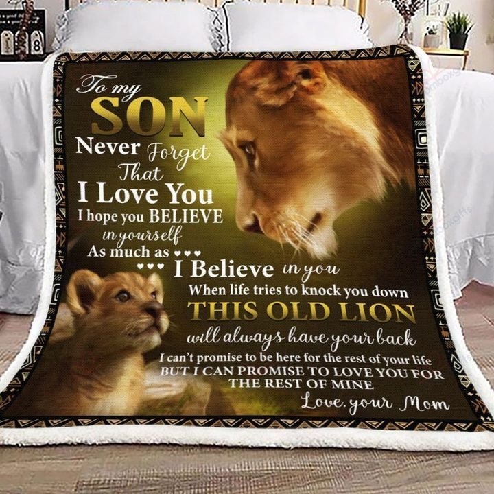 To Son From Mom This Old Lion Will Always Have Your Back Sherpa Fleece Blanket Iktd Bubl