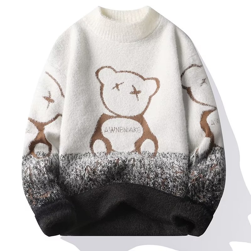 2022 Autumn Warm Men’s Sweater Japan Fashion Streetwear Bear Sweater Men Casual Men Cloting Harajuku Long Sleeve Sweater Men alx