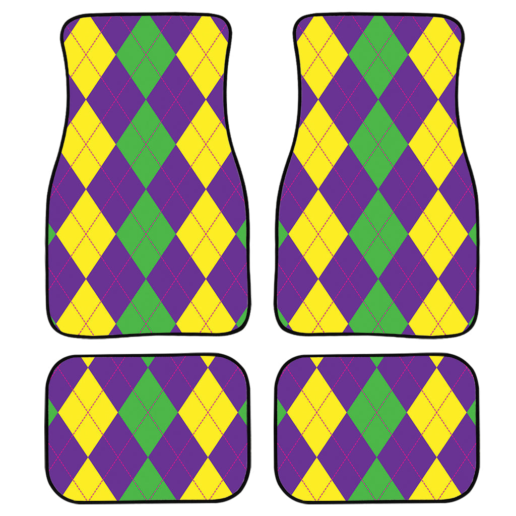 Mardi Gras Argyle Pattern Print Front And Back Car Floor Mats, Front Car Mat