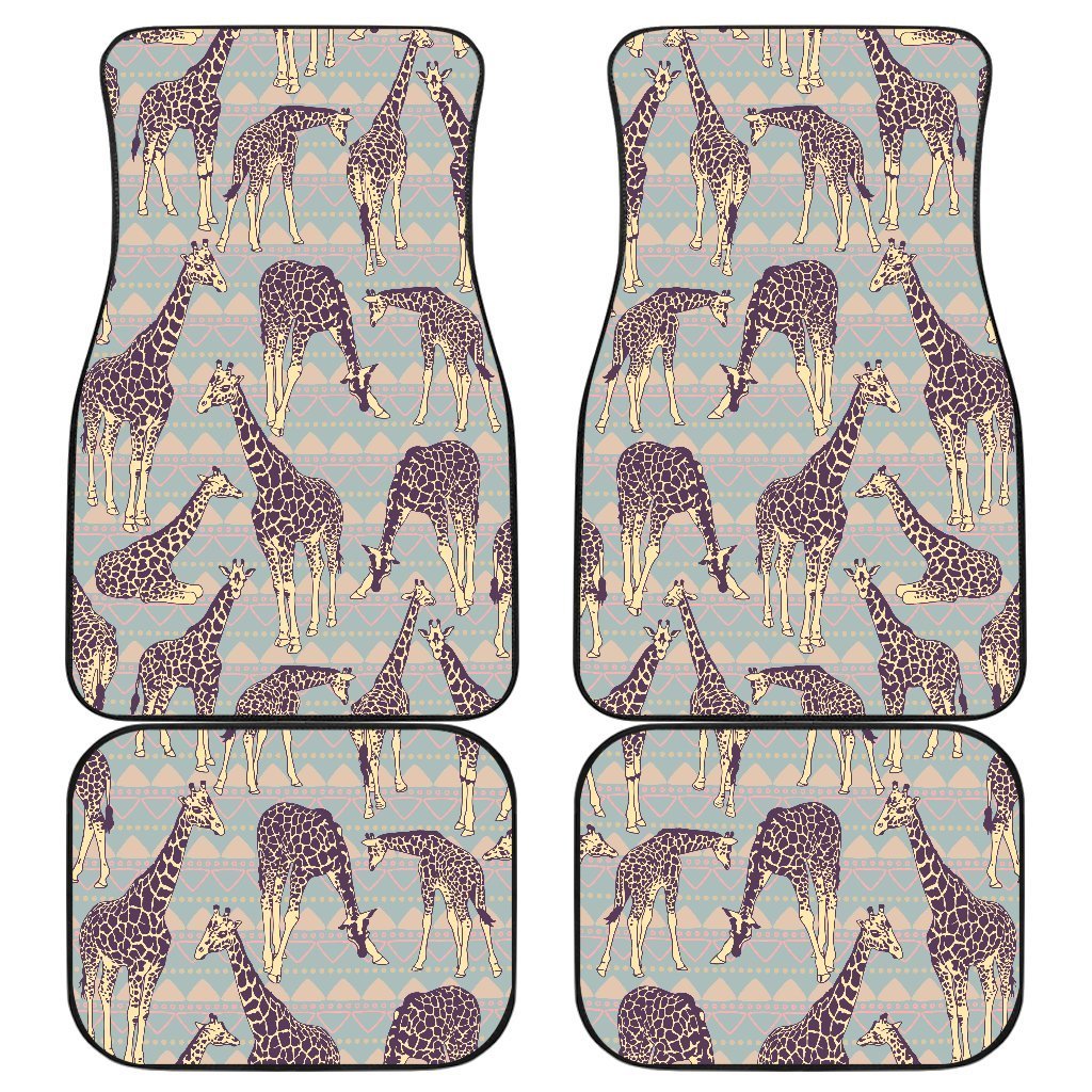 Aztec Giraffe Pattern Print Front And Back Car Floor Mats, Front Car Mat