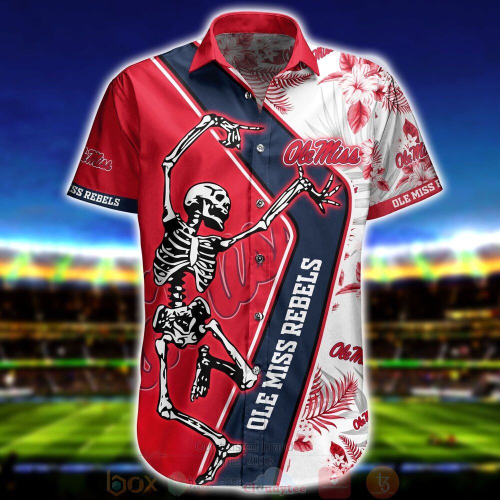 NCCA Ole Miss Rebels Red Skeleton Hawaiian Shirt