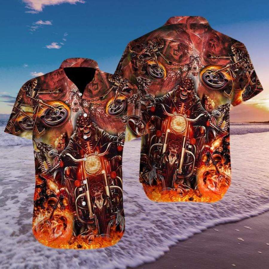 Hawaii Aloha Shirts Motor Skull Fire Ha68036